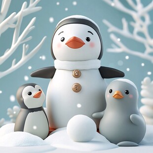 雪地中的企鹅伙伴们