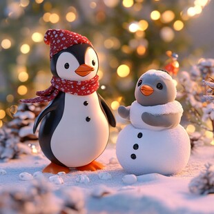 圣诞企鹅和雪人朋友
