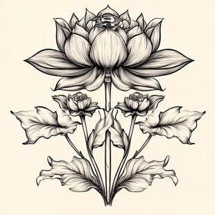 复古线条艺术莲花图案