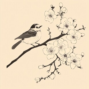 春日里的小鸟和花朵