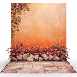 橙色墙花石板路