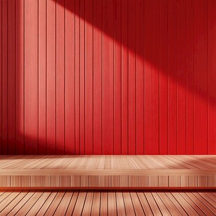 红色木墙与木地板