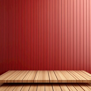 红色木墙与木地板