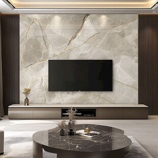 现代客厅设计 石材电视背景墙 金属家具 圆形大理石咖啡桌