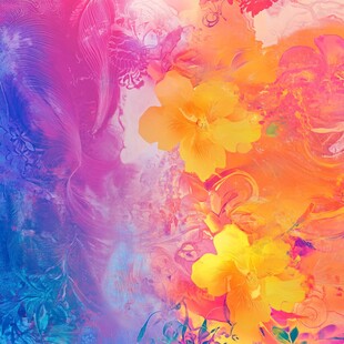 色彩斑斓的花卉抽象画