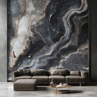 现代大理石纹墙艺术与当代家具的结合