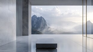 现代简约风格的室内设计 展示着壮丽的山脉景色