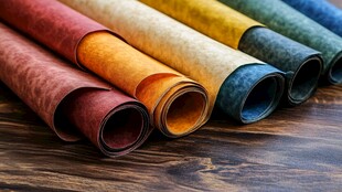 彩色卷纸在木质表面的展示