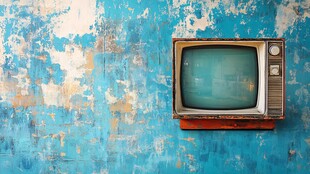 复古电视与剥落蓝墙