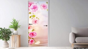 粉色花卉木地板门贴