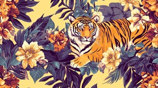 老虎与热带花卉的共生之美