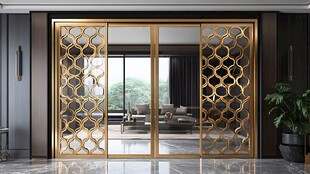 豪华金色屏风门 通往优雅生活的入口