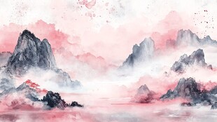 粉红山水画