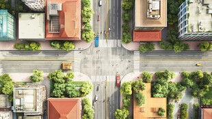 城市十字路口的鸟瞰图