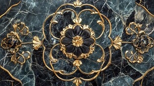 金色装饰在深蓝色大理石上