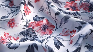 白色背景红色花卉图案布料