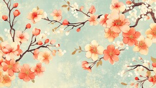 春日樱花绚烂 淡蓝背景映衬