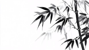黑白水墨竹画