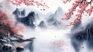山水画中的桃花浪漫