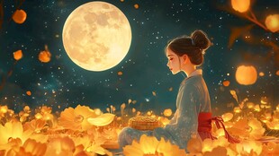 满月下的古典美女