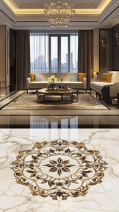 豪华客厅 城市景观 舒适沙发 精致装饰 marble地板 金色点缀 吊灯 窗帘 城市天际线 现代家具