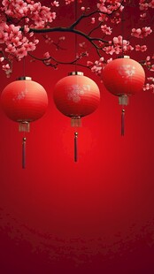 红色灯笼与梅花 中国新年象征