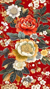 红色背景上的花卉图案