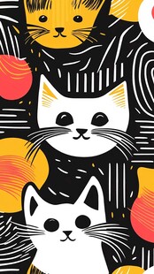 猫咪与抽象图案的奇妙交织