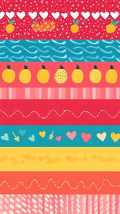 彩色图案与水果和心形的组合