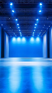 蓝色灯光下的宽敞空间