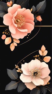 黑色背景上的花卉与金色装饰