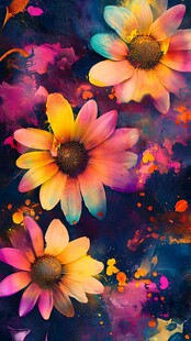 色彩斑斓的花卉抽象画