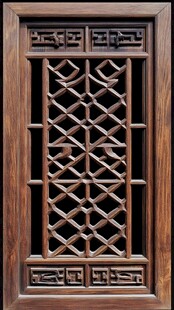 深棕色木质窗花纹理