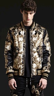 时尚炸弹客夹克 黑色 金色 白色相间