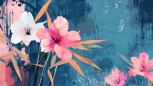 花卉与竹子抽象画