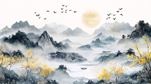 山水画中的秋日风景