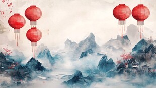 云雾缭绕的山川之景