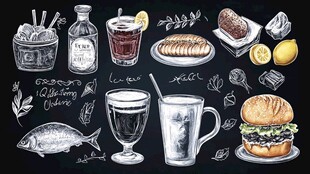 美食与饮品的插画集