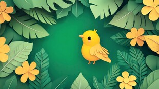 绿色丛林中的黄色小鸟