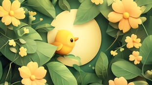 春日小鸡与花丛中的椭圆