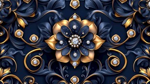 奢华蓝金花卉图案