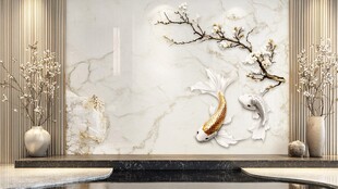 金鱼与梅花壁画