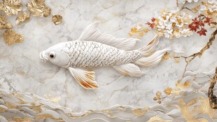 金鳞白鱼 背景花卉壁画