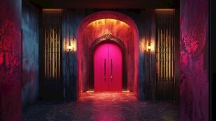 拱形通道中的神秘红门