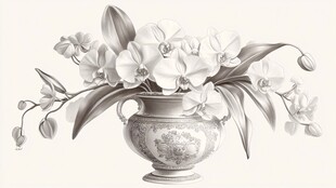 黑白兰花插画