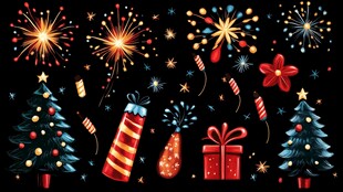 圣诞烟花与礼物的欢乐庆典