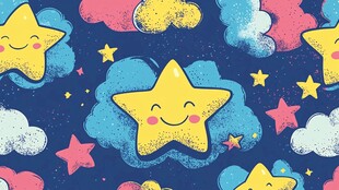 微笑的星星与云朵的夜空