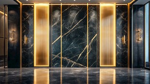 奢华大堂 金色点缀 黑色大理石背景
