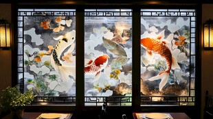 彩绘玻璃鲤鱼图案