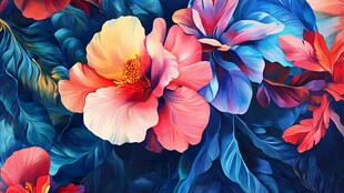 色彩斑斓的花卉画作